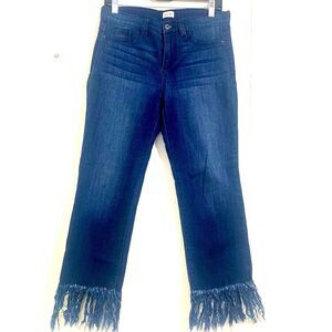 SNEAK PEEK Cropped Jeans Size 9 Blue Denim Cropped Fringe Mid-Rise Stretch Jeans